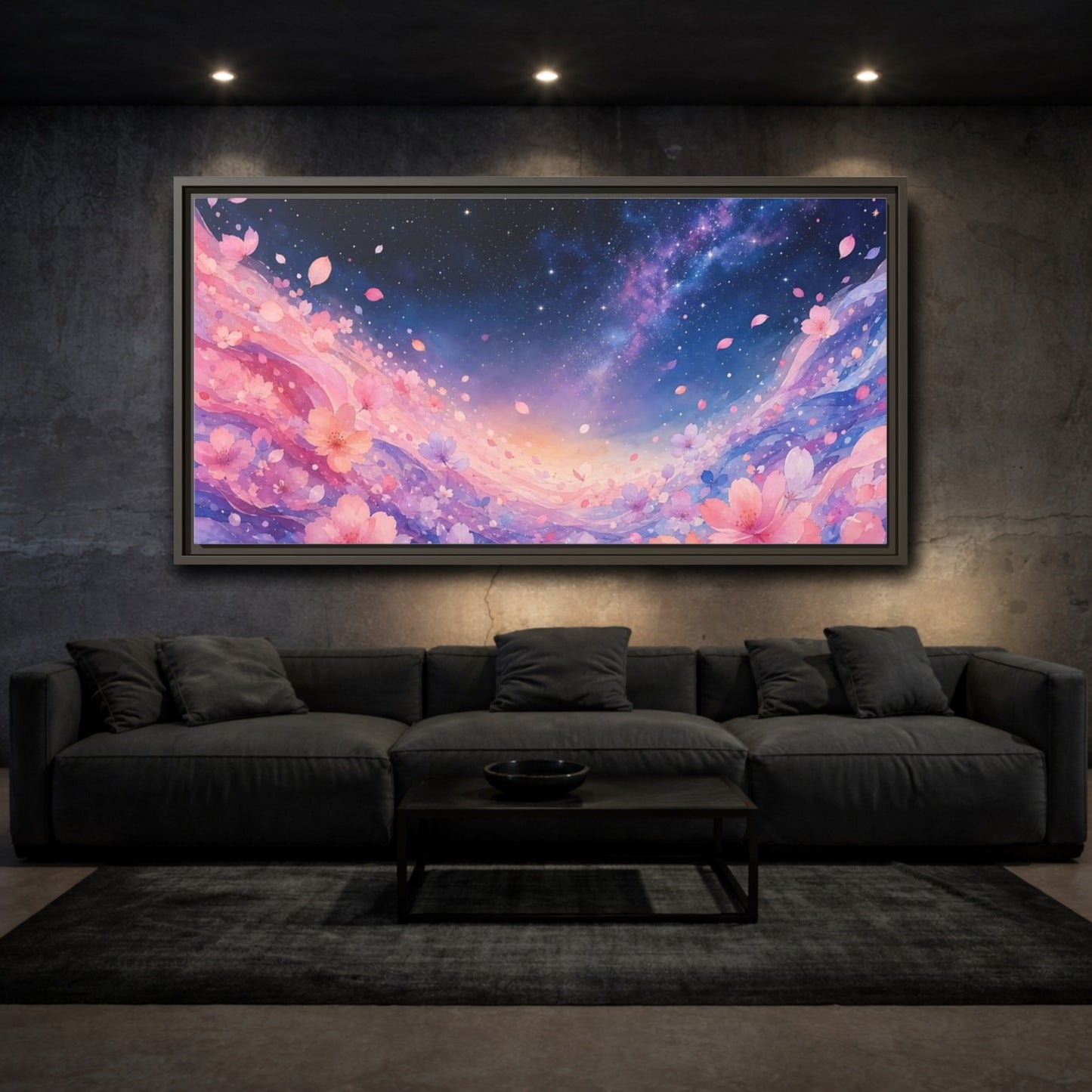 Mockup 3. Nature Cherry Blossoms Pink Floral Galaxy shown as stretched canvas wall art