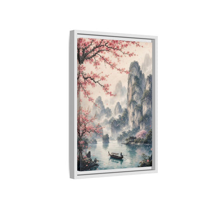 Side Mockup 4. Nature Cherry Blossoms Pink Cherry Blossoms shown as stretched canvas wall art