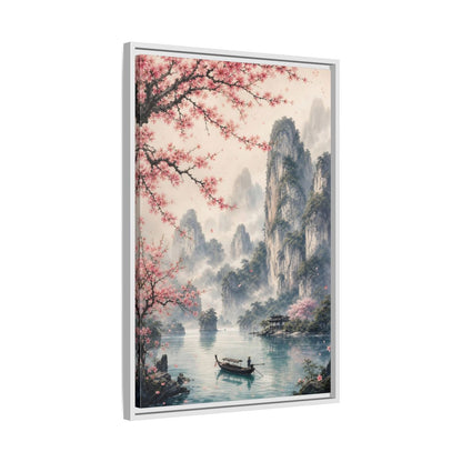 Side Mockup 10. Nature Cherry Blossoms Pink Cherry Blossoms shown as stretched canvas wall art