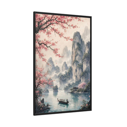 Side Mockup 12. Nature Cherry Blossoms Pink Cherry Blossoms shown as stretched canvas wall art