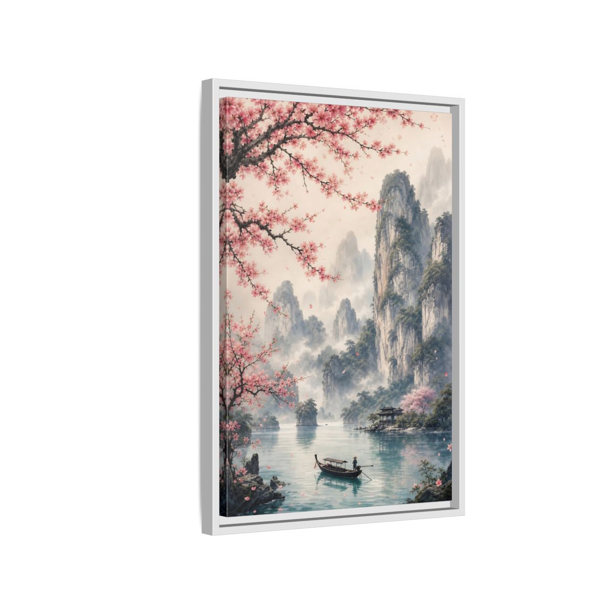 Side Mockup 1. Nature Cherry Blossoms Pink Cherry Blossoms shown as stretched canvas wall art