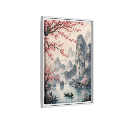 Side Mockup 1. Nature Cherry Blossoms Pink Cherry Blossoms shown as stretched canvas wall art