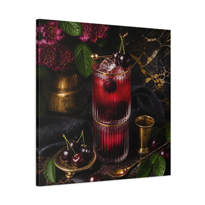 Side Mockup 3. Nature Cherry Cocktail Burgundy And Gold shown as stretched canvas wall art