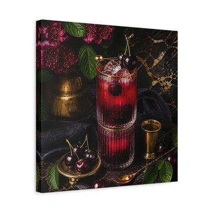 Side Mockup 6. Nature Cherry Cocktail Burgundy And Gold shown as stretched canvas wall art