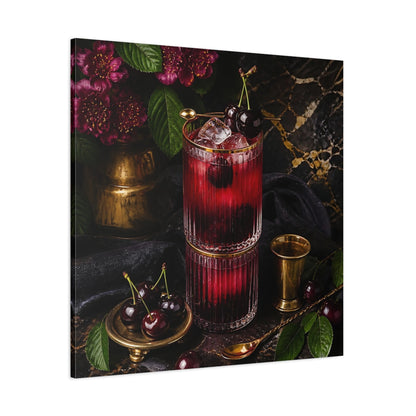 Side Mockup 1. Nature Cherry Cocktail Burgundy And Gold shown as stretched canvas wall art