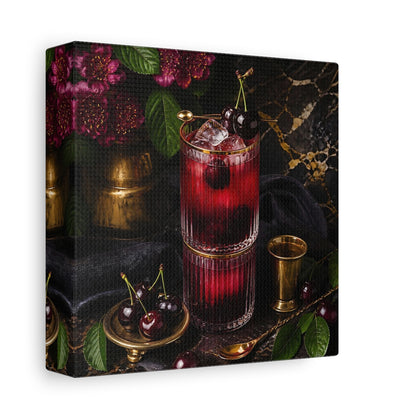 Side Mockup 2. Nature Cherry Cocktail Burgundy And Gold shown as stretched canvas wall art