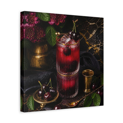 Side Mockup 7. Nature Cherry Cocktail Burgundy And Gold shown as stretched canvas wall art