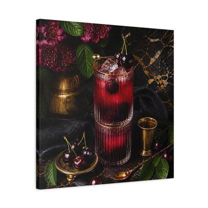 Side Mockup 4. Nature Cherry Cocktail Burgundy And Gold shown as stretched canvas wall art