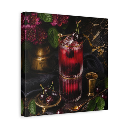 Side Mockup 8. Nature Cherry Cocktail Burgundy And Gold shown as stretched canvas wall art