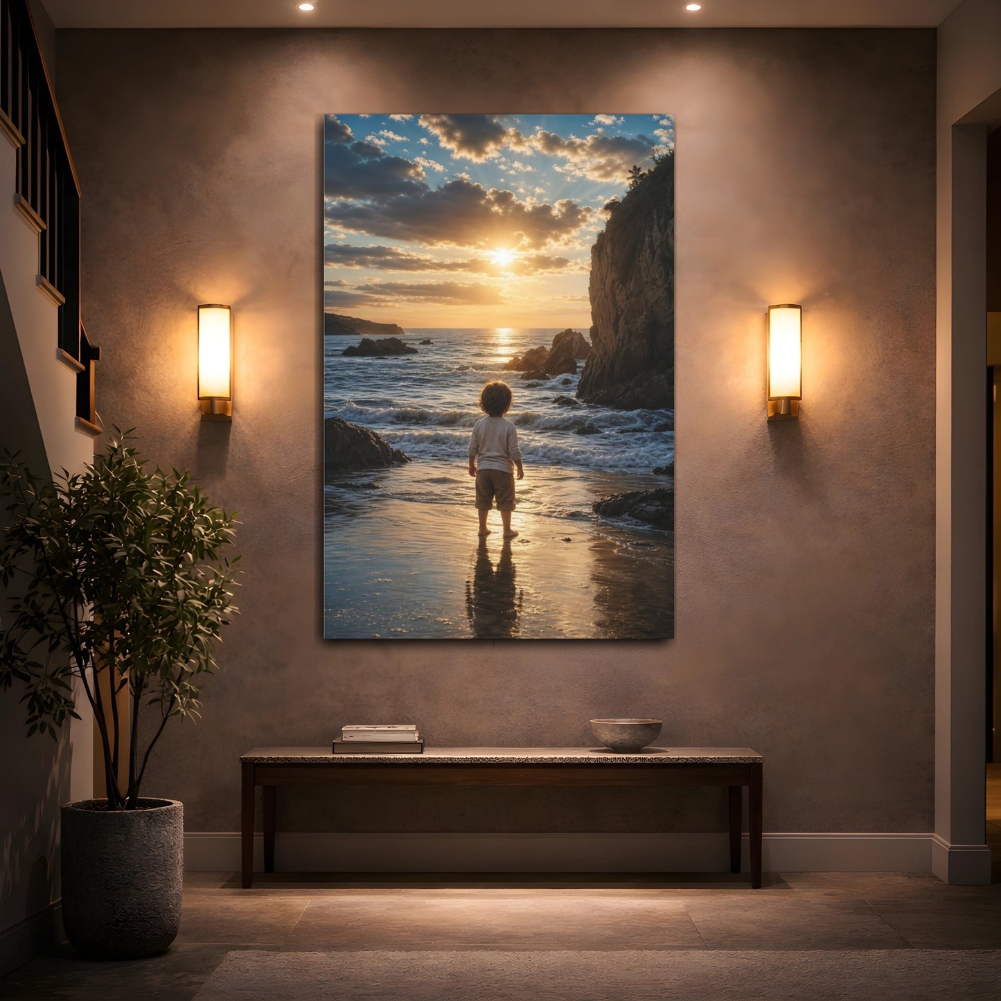 Nature Child Golden Sunset Canvas Wall Art Print - Photographic Living Room, Above Sofa shown as canvas wall art
