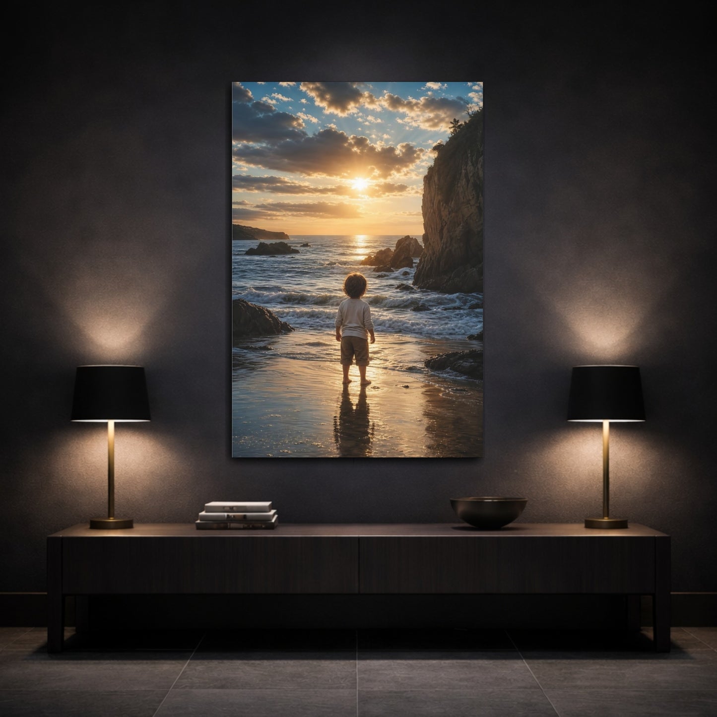 Nature Child Golden Sunset Canvas Wall Art Print - Photographic Living Room, Above Sofa shown as canvas wall art