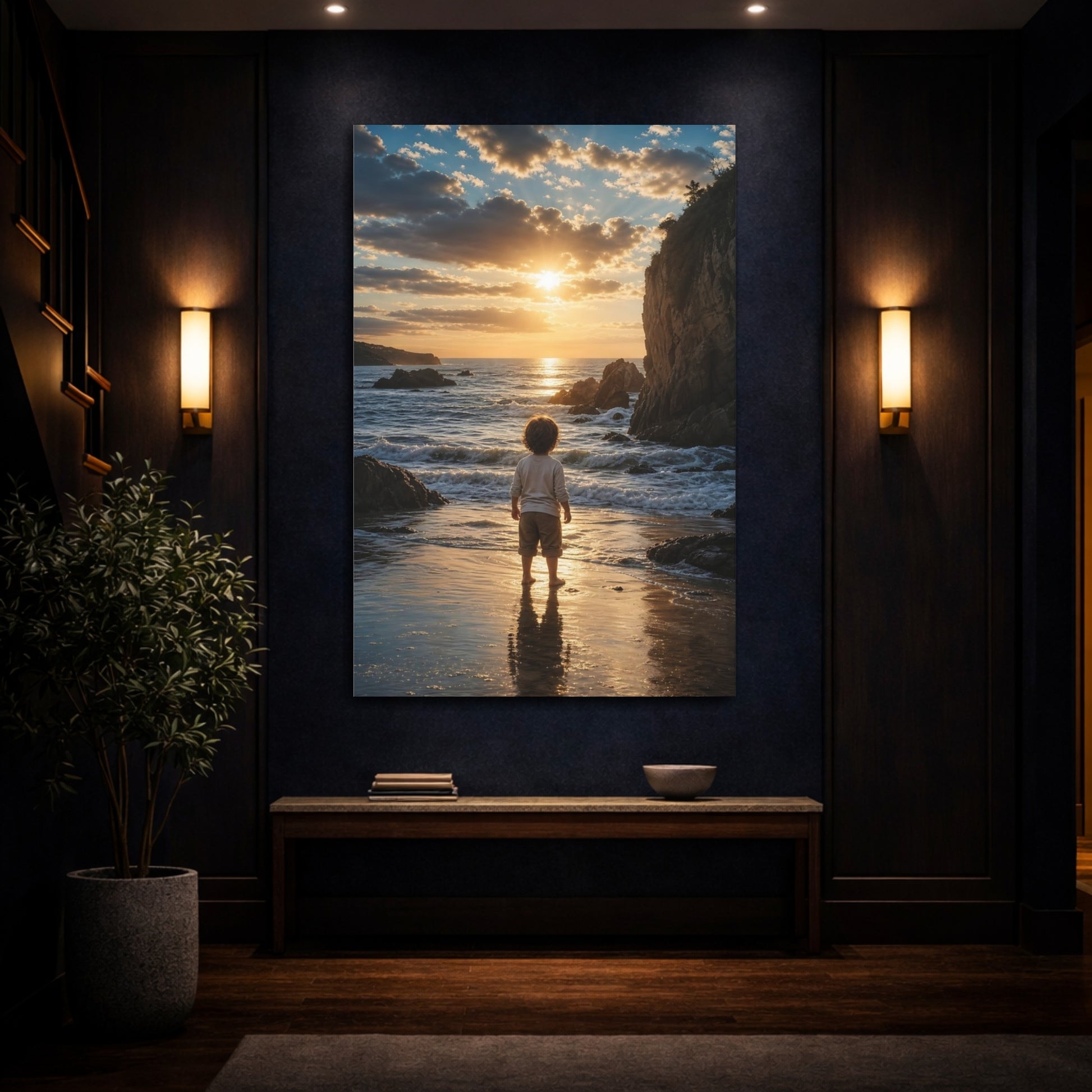 Nature Child Golden Sunset Canvas Wall Art Print - Photographic Living Room, Above Sofa shown as canvas wall art