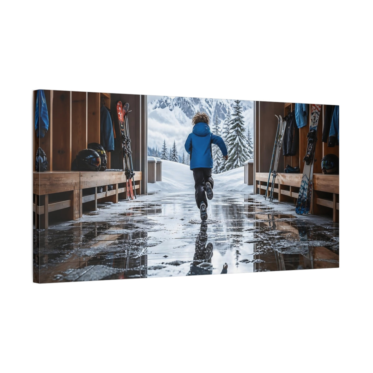 Side Mockup 1. Nature Child Running Winter Adventure shown as canvas print