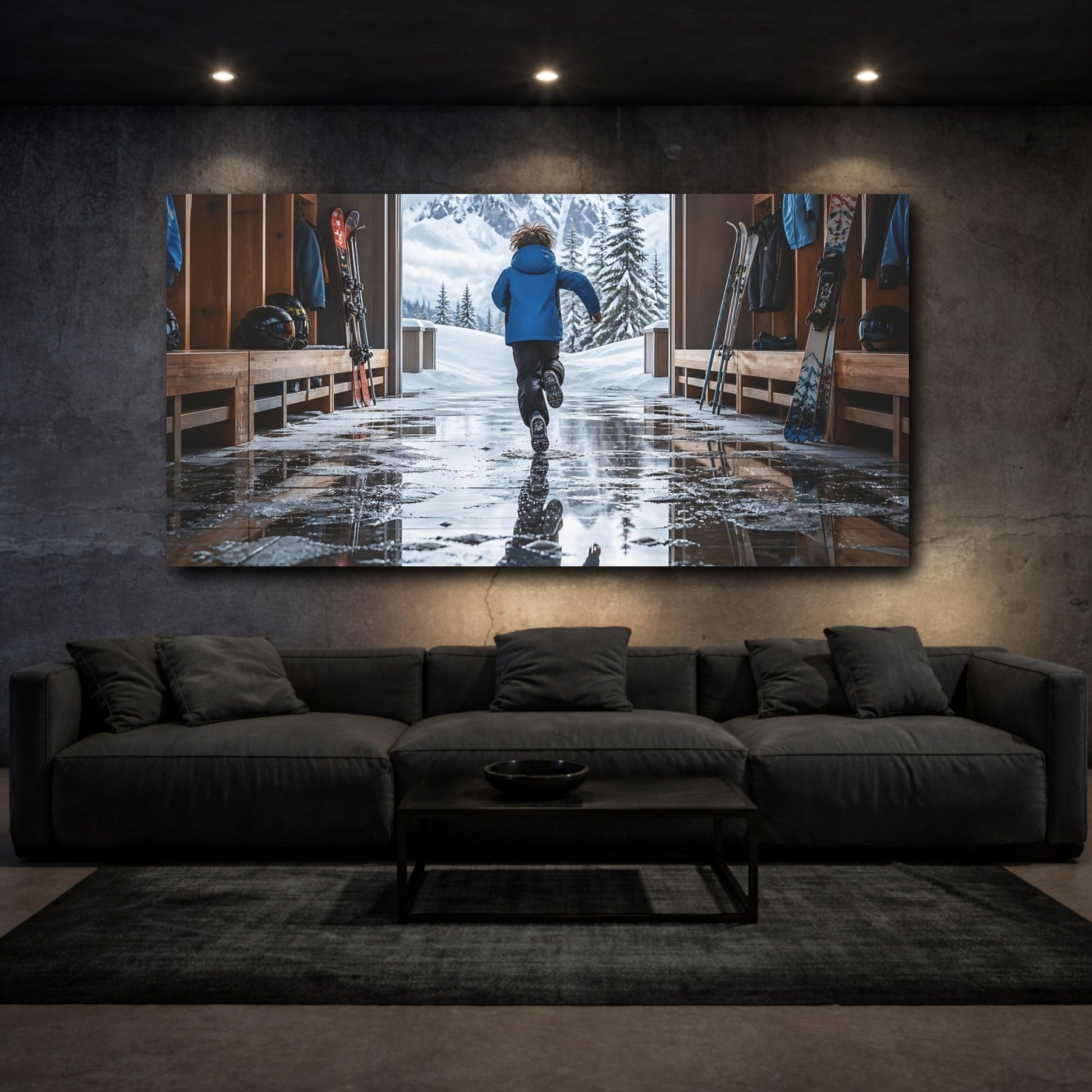 Mockup 4. Nature Child Running Winter Adventure shown as canvas print