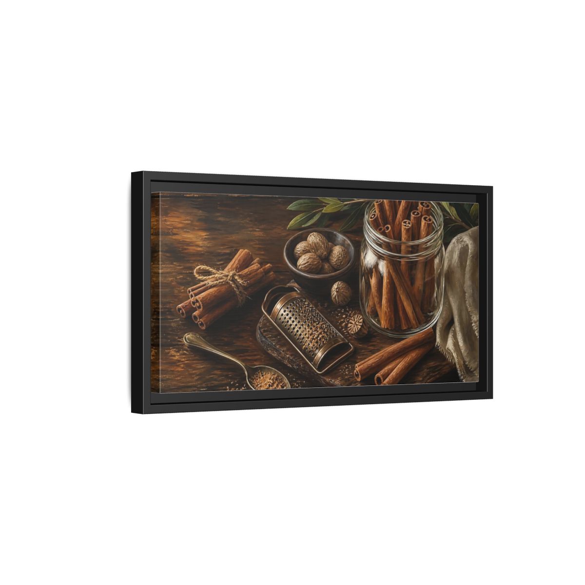 Side Mockup 8. Nature Cinnamon Brown Spices shown as framed canvas print