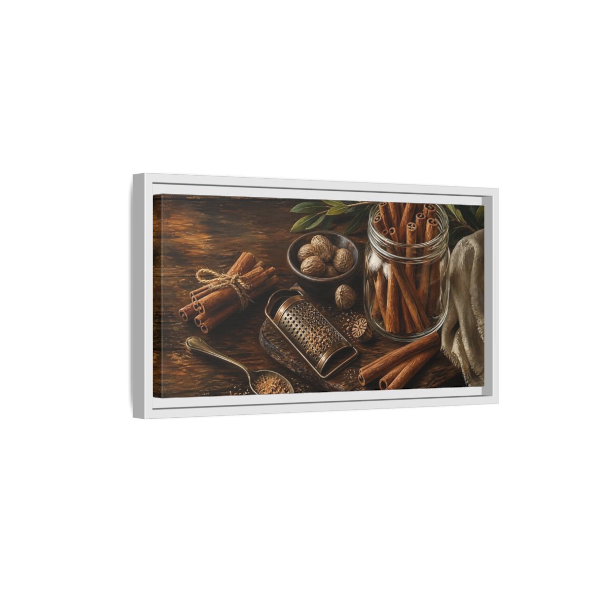 Side Mockup 6. Nature Cinnamon Brown Spices shown as framed canvas print