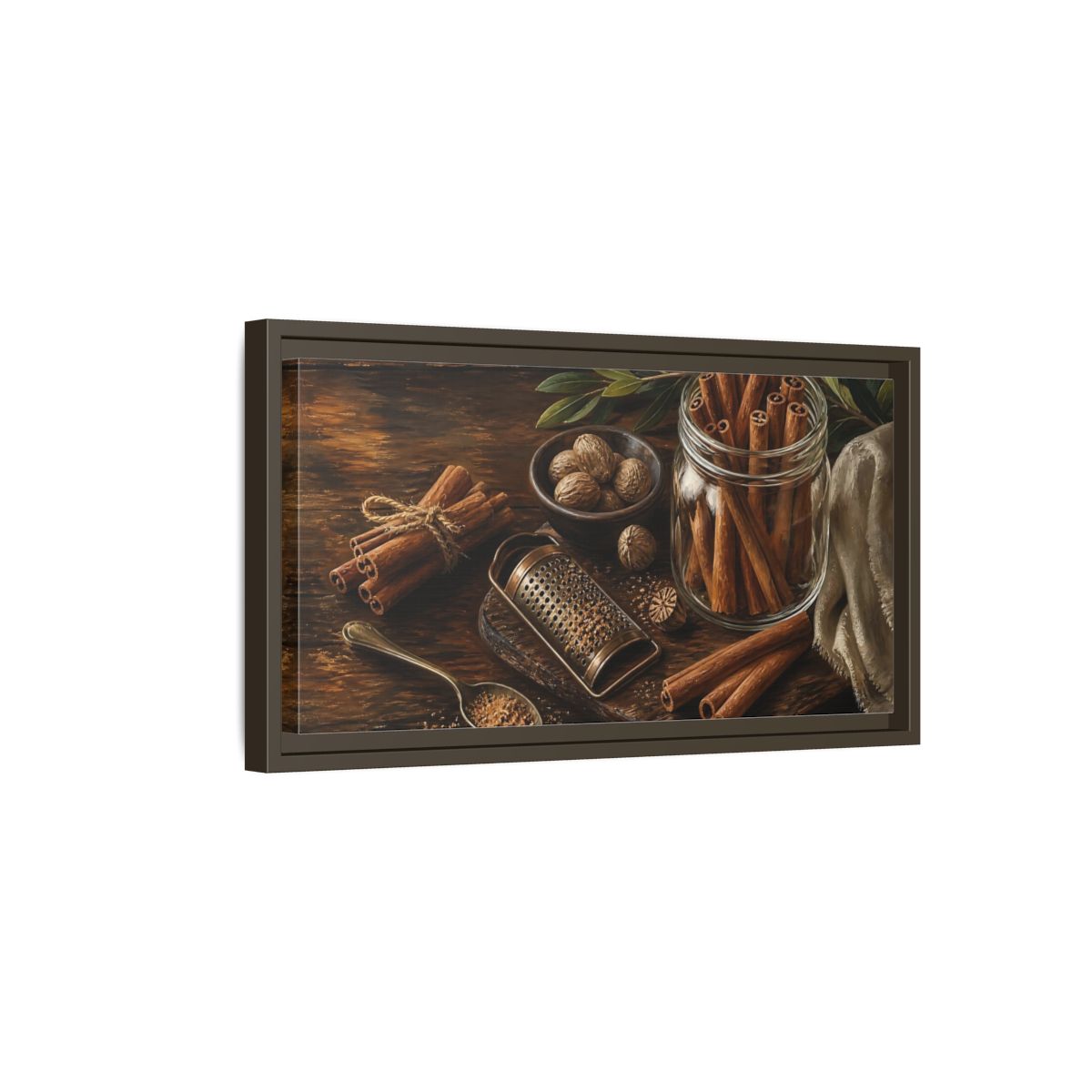 Side Mockup 7. Nature Cinnamon Brown Spices shown as framed canvas print
