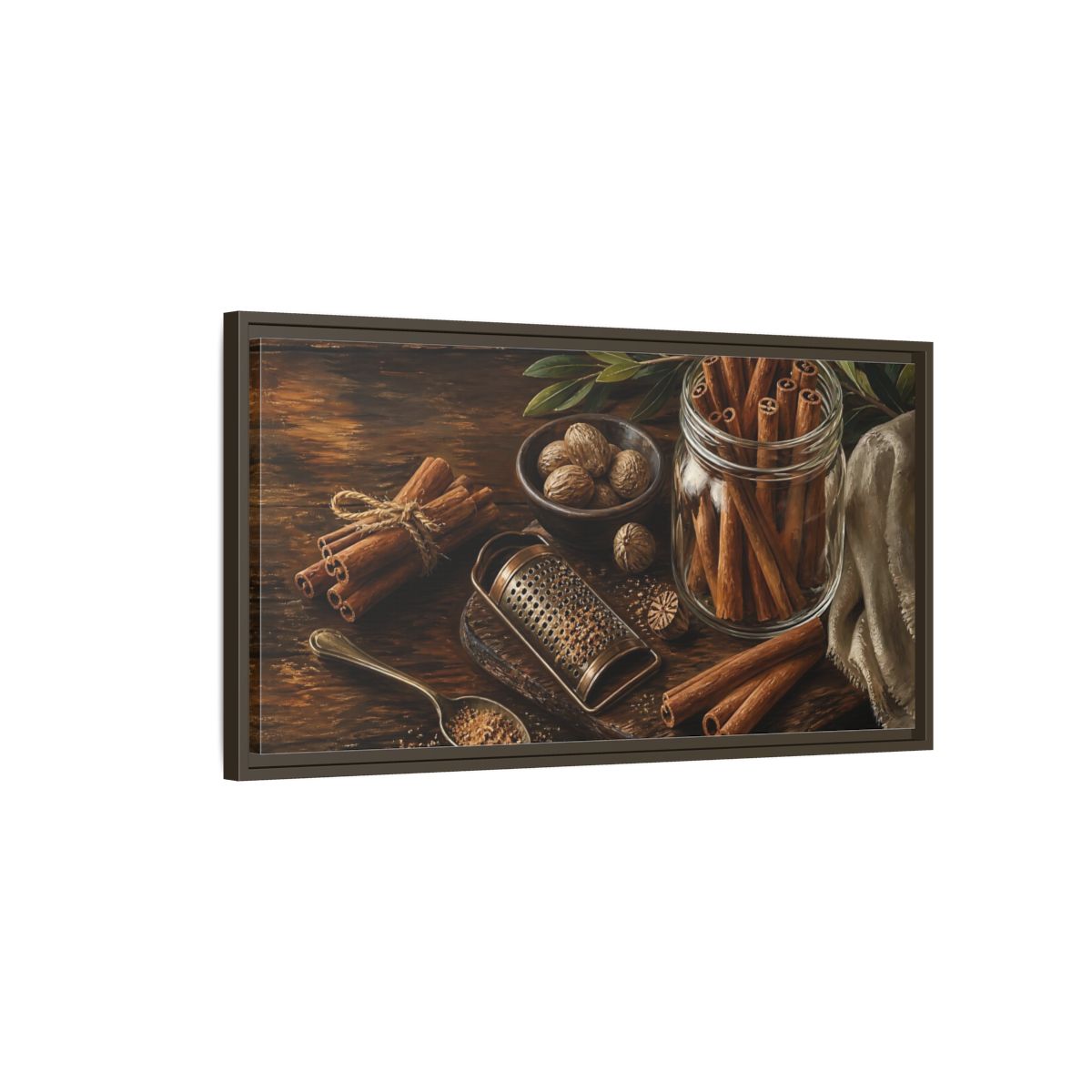 Main Mockup. Nature Cinnamon Brown Spices shown as framed canvas print
