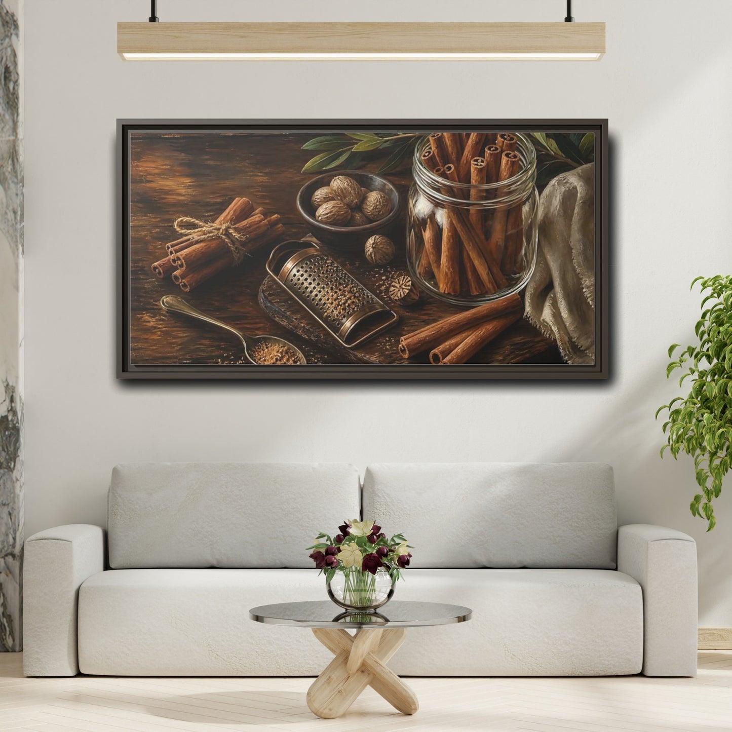 Mockup 2. Nature Cinnamon Brown Spices shown as framed canvas print