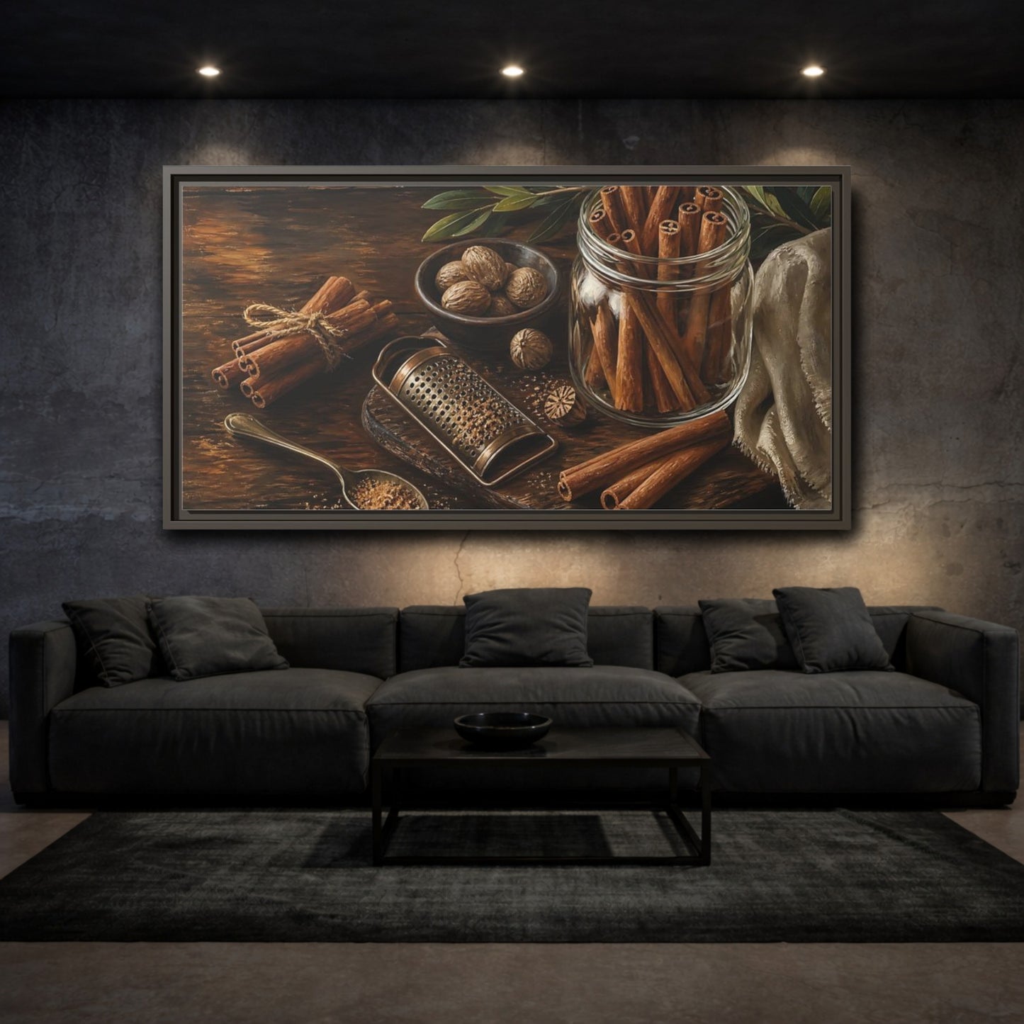 Mockup 3. Nature Cinnamon Brown Spices shown as framed canvas print