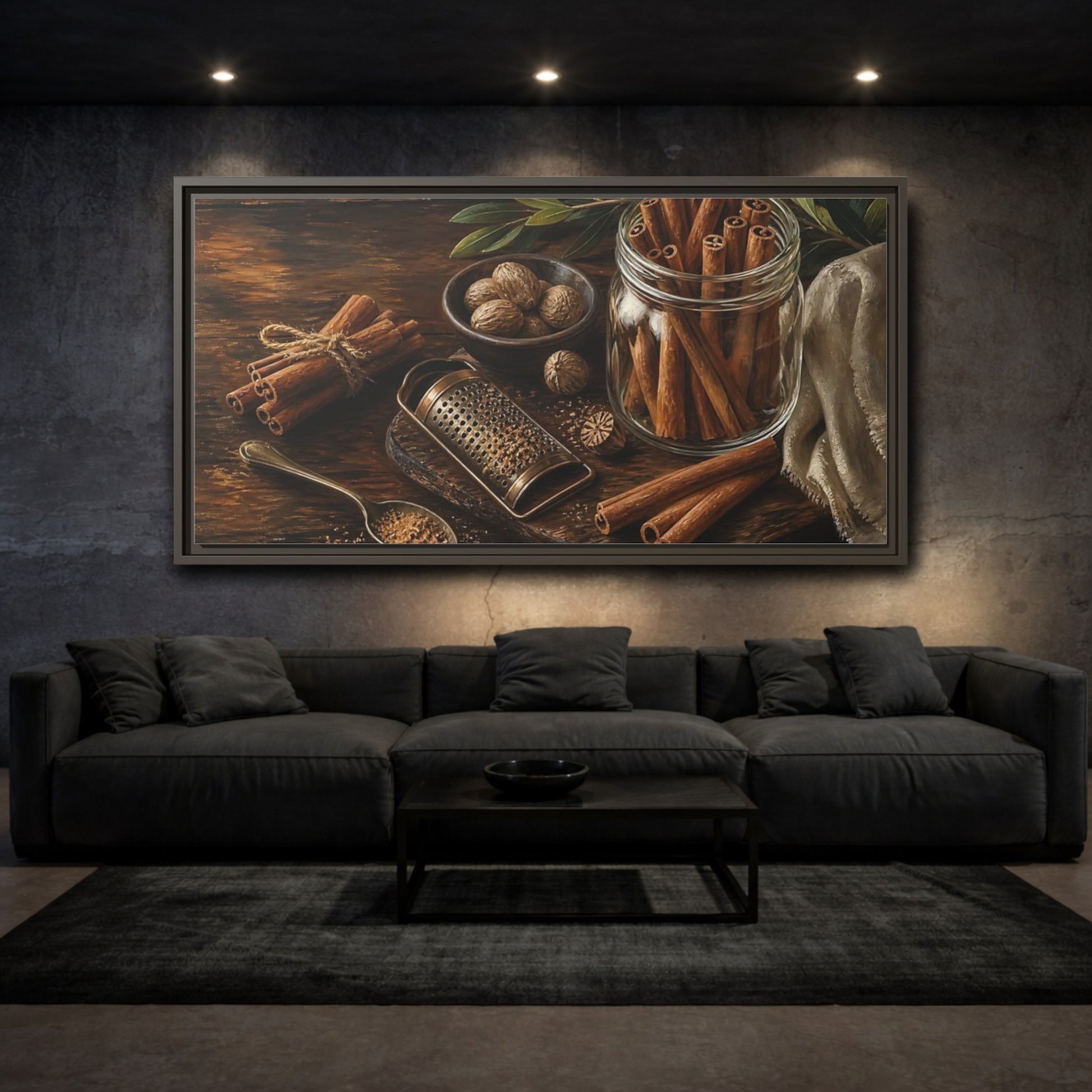 Mockup 3. Nature Cinnamon Brown Spices shown as framed canvas print