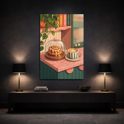 Mockup 3. Nature Cinnamon Roll, Coffee Pink And Green shown as stretched canvas wall art