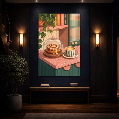 Mockup 4. Nature Cinnamon Roll, Coffee Pink And Green shown as stretched canvas wall art
