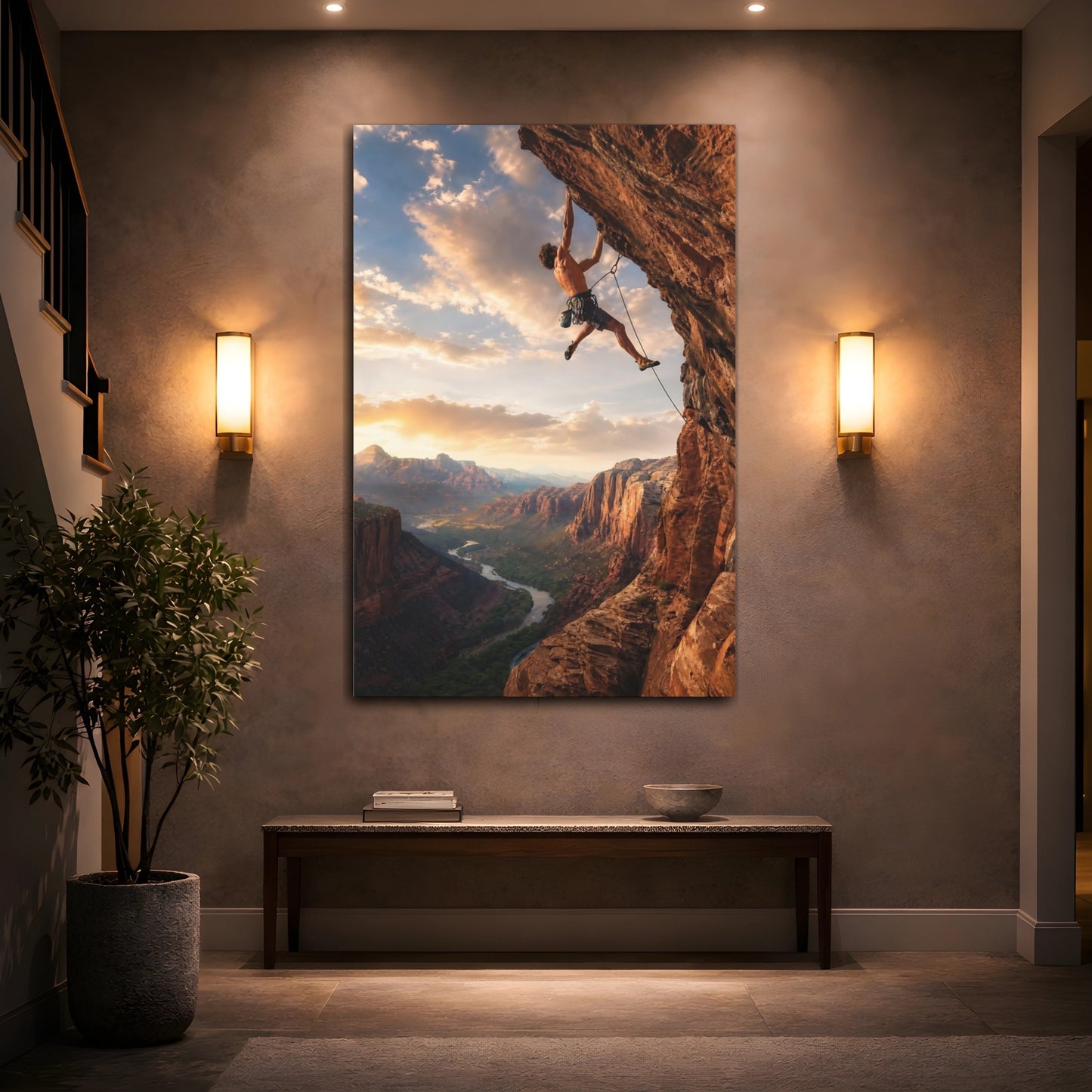 Nature Climber Orange Mountain Canvas Wall Art Print - Living Room Above Sofa shown as canvas wall art