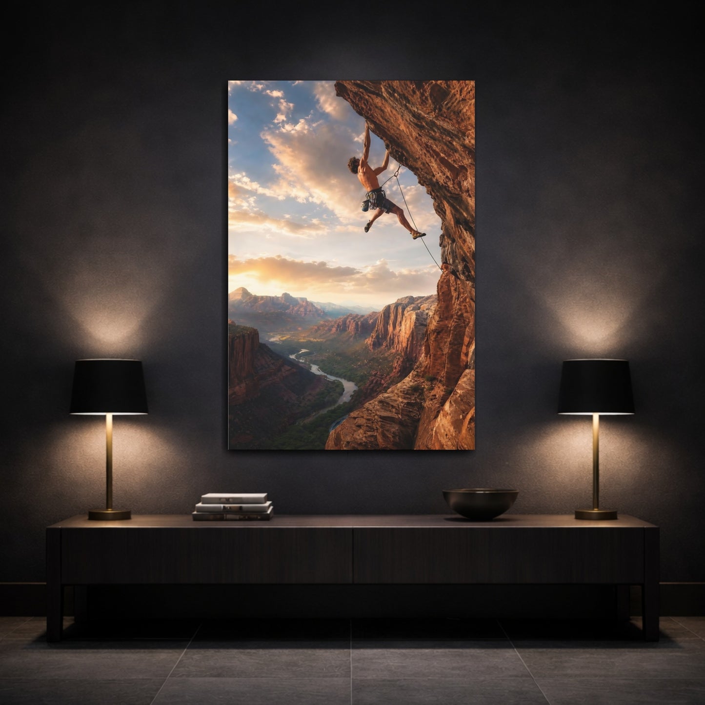 Nature Climber Orange Mountain Canvas Wall Art Print - Living Room Above Sofa shown as canvas wall art