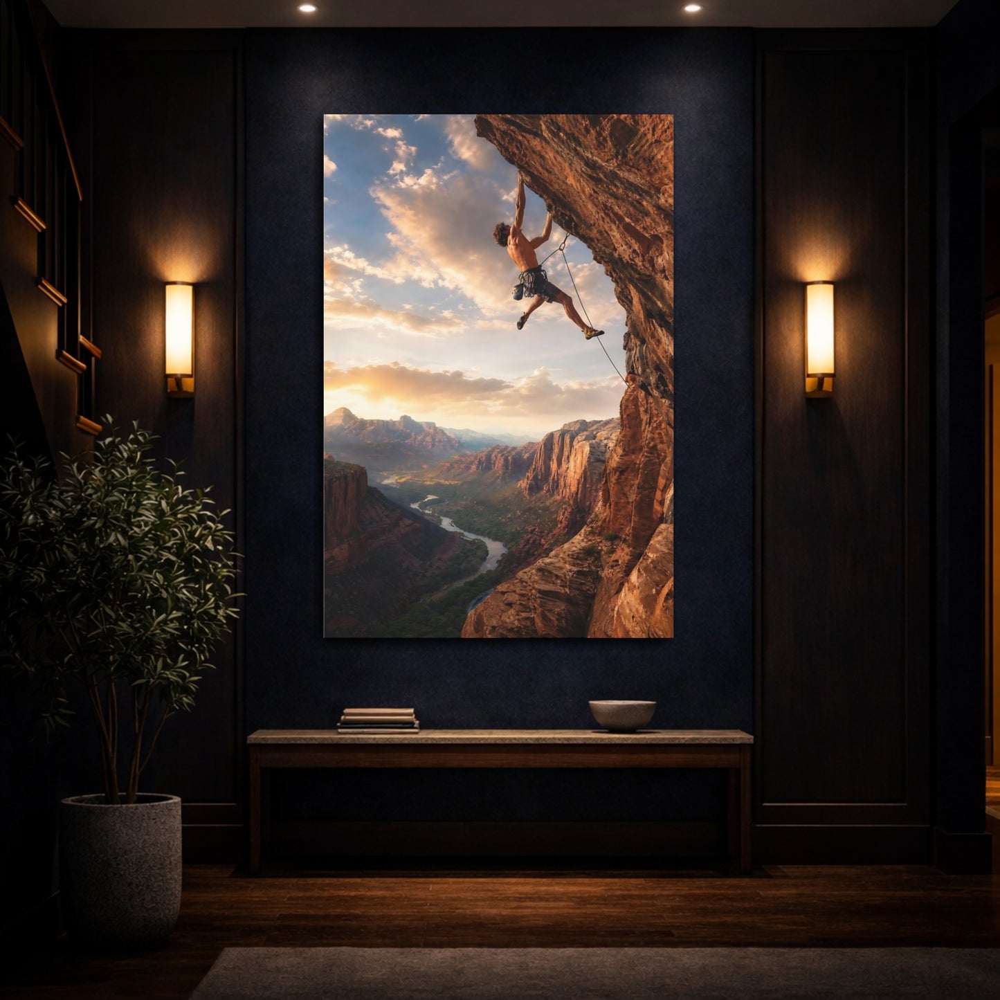 Nature Climber Orange Mountain Canvas Wall Art Print - Living Room Above Sofa shown as canvas wall art