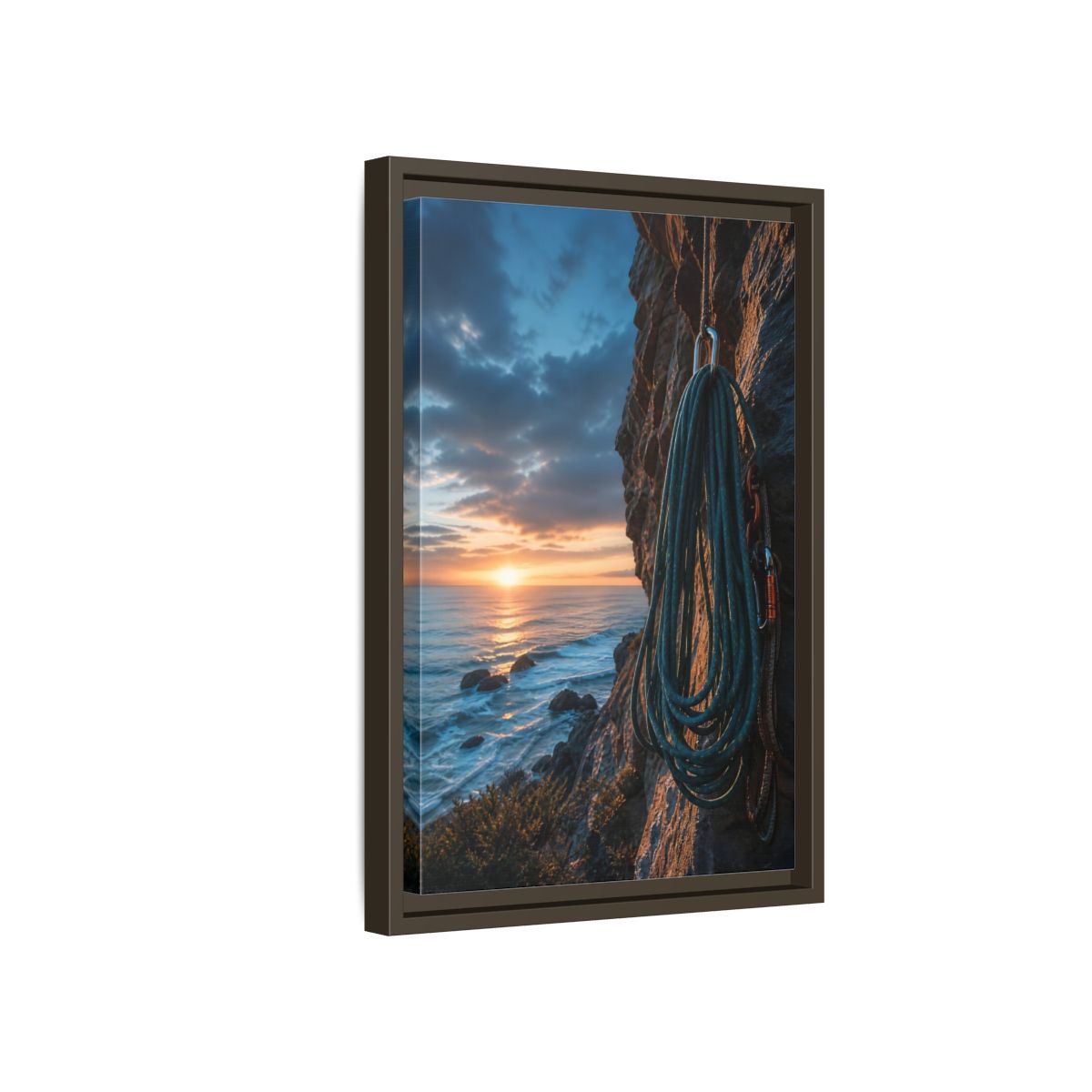 Side Mockup 5. Nature Climbing Rope Sunset Ocean Climb shown as framed canvas print