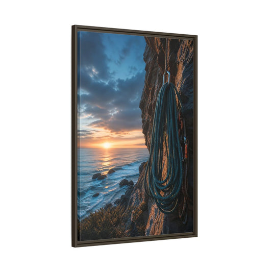 Main Mockup. Nature Climbing Rope Sunset Ocean Climb shown as framed canvas print