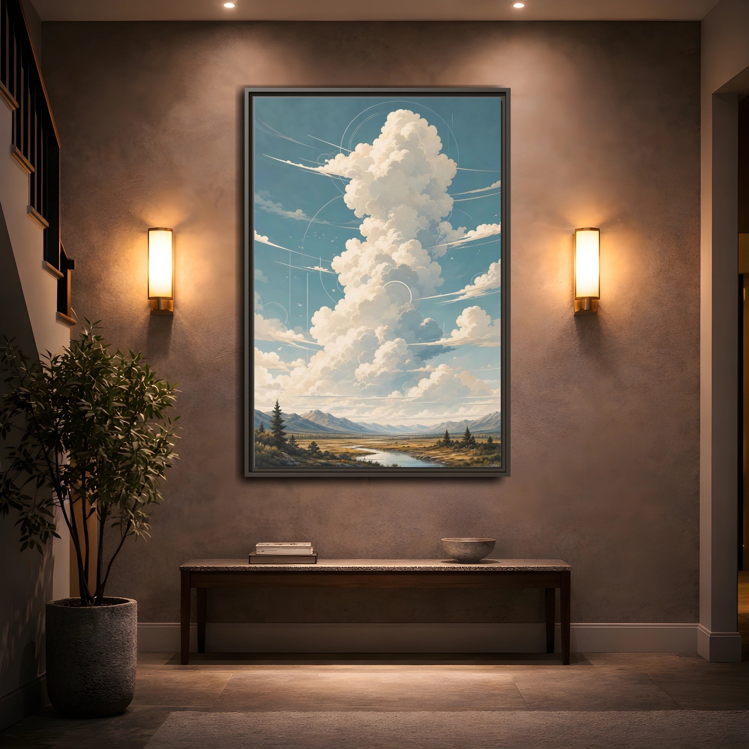 Mockup 2. Nature Clouds Blue Sky Clouds shown as stretched canvas wall art