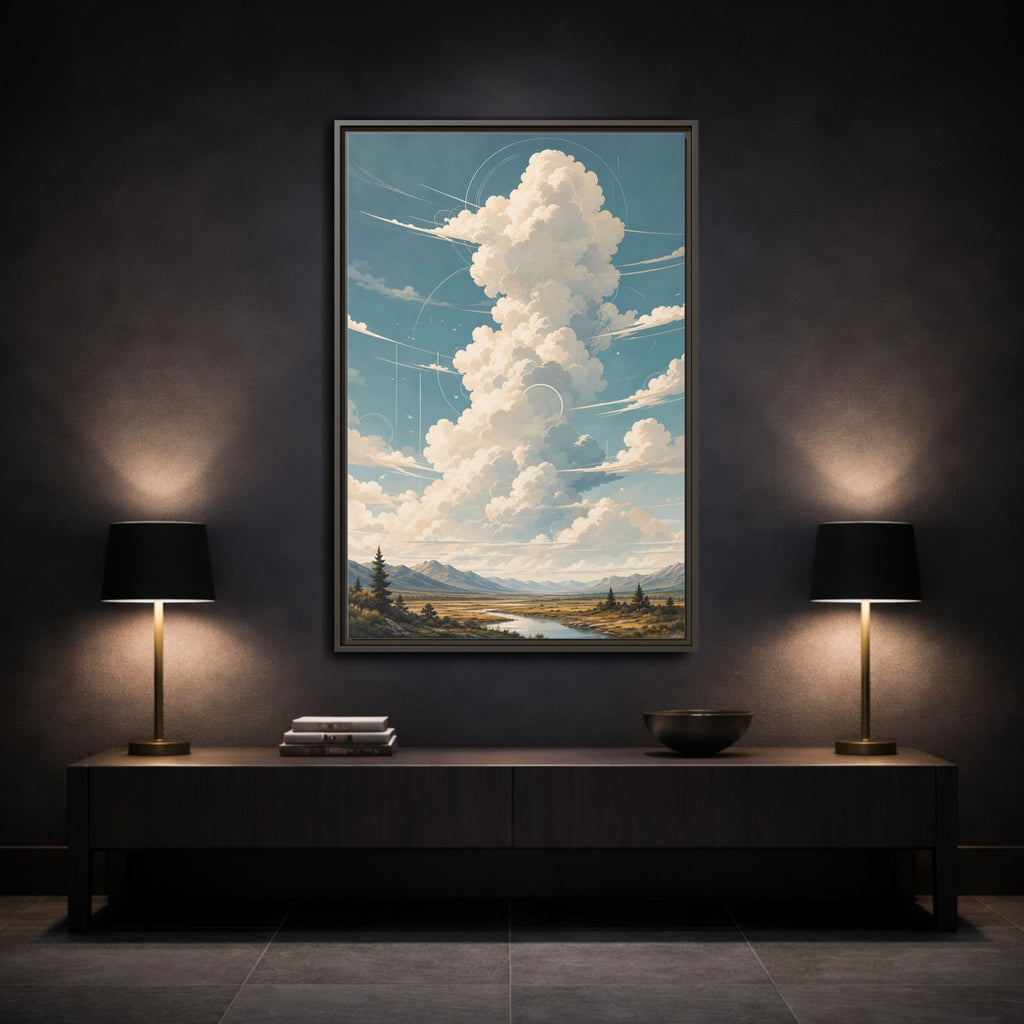 Mockup 3. Nature Clouds Blue Sky Clouds shown as stretched canvas wall art