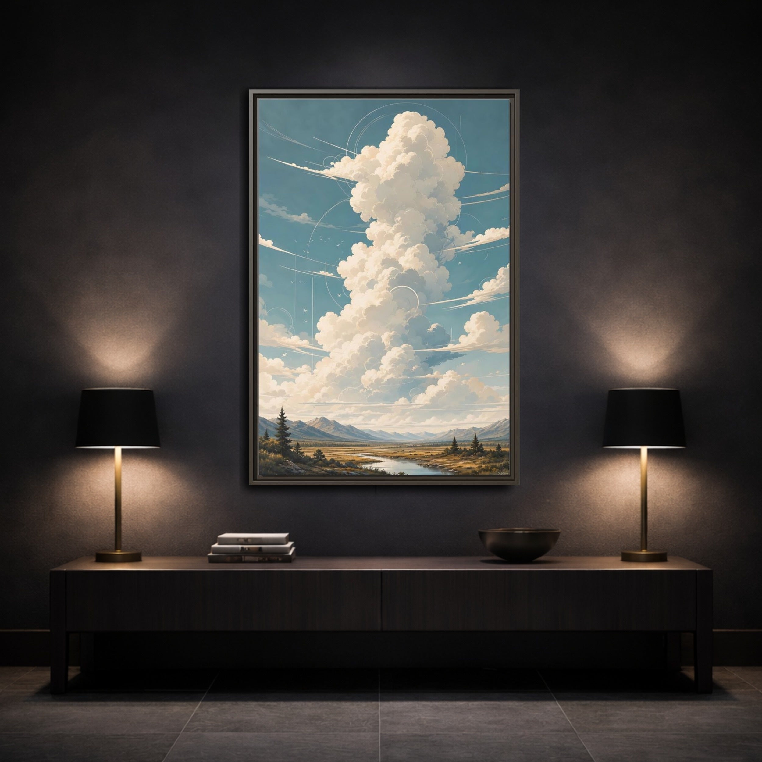 Mockup 3. Nature Clouds Blue Sky Clouds shown as stretched canvas wall art