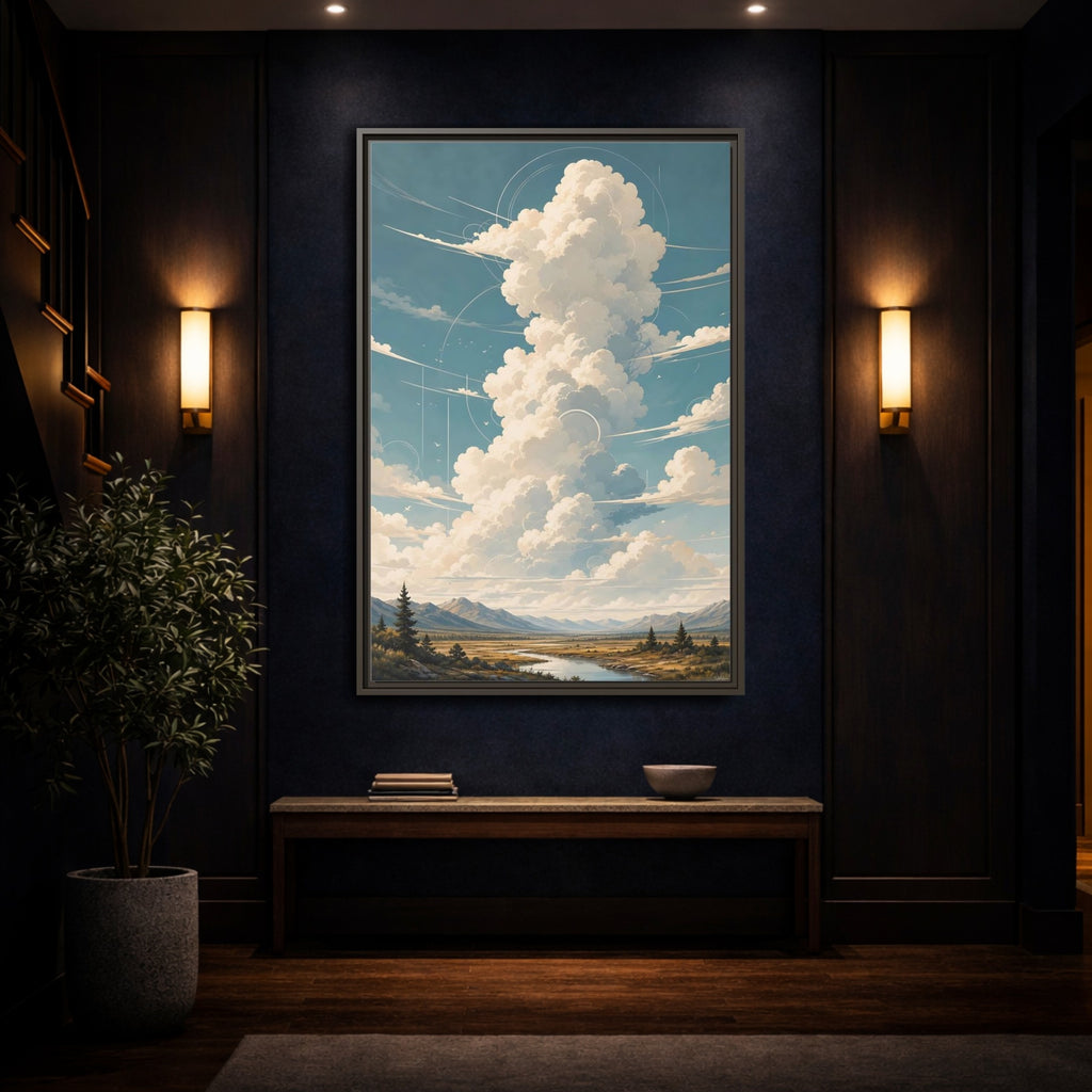 Mockup 4. Nature Clouds Blue Sky Clouds shown as stretched canvas wall art