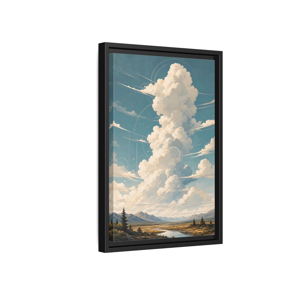 Side Mockup 6. Nature Clouds Blue Sky Clouds shown as stretched canvas wall art