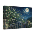 Side Mockup 4. Nature Clover Blossoms Night Garden Scene shown as stretched canvas wall art