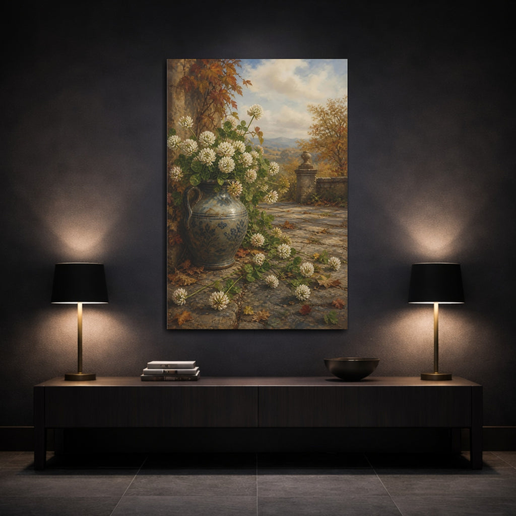 Mockup 3. Nature Clover Flowers Autumn Clover Landscape shown as stretched canvas wall art