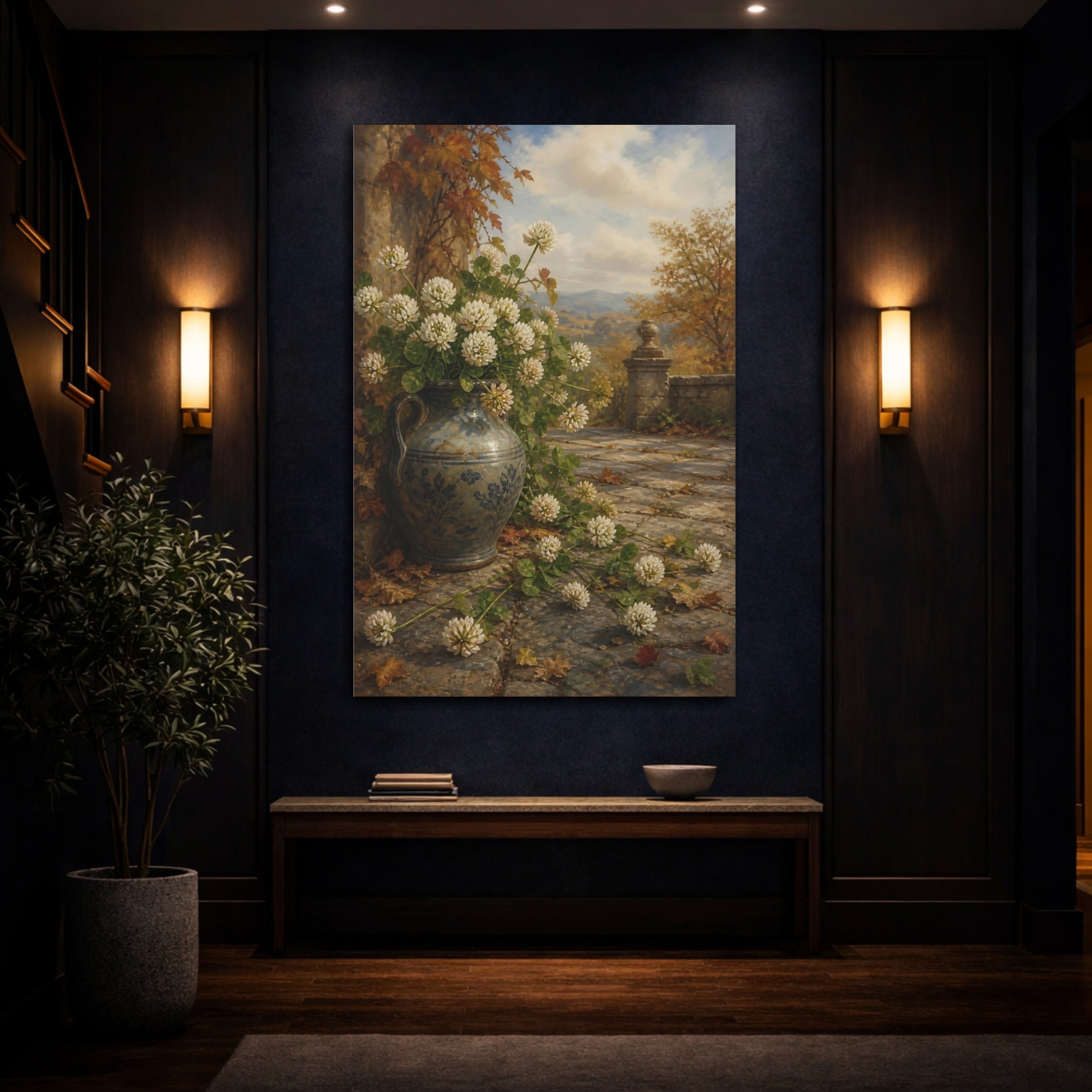 Mockup 4. Nature Clover Flowers Autumn Clover Landscape shown as stretched canvas wall art