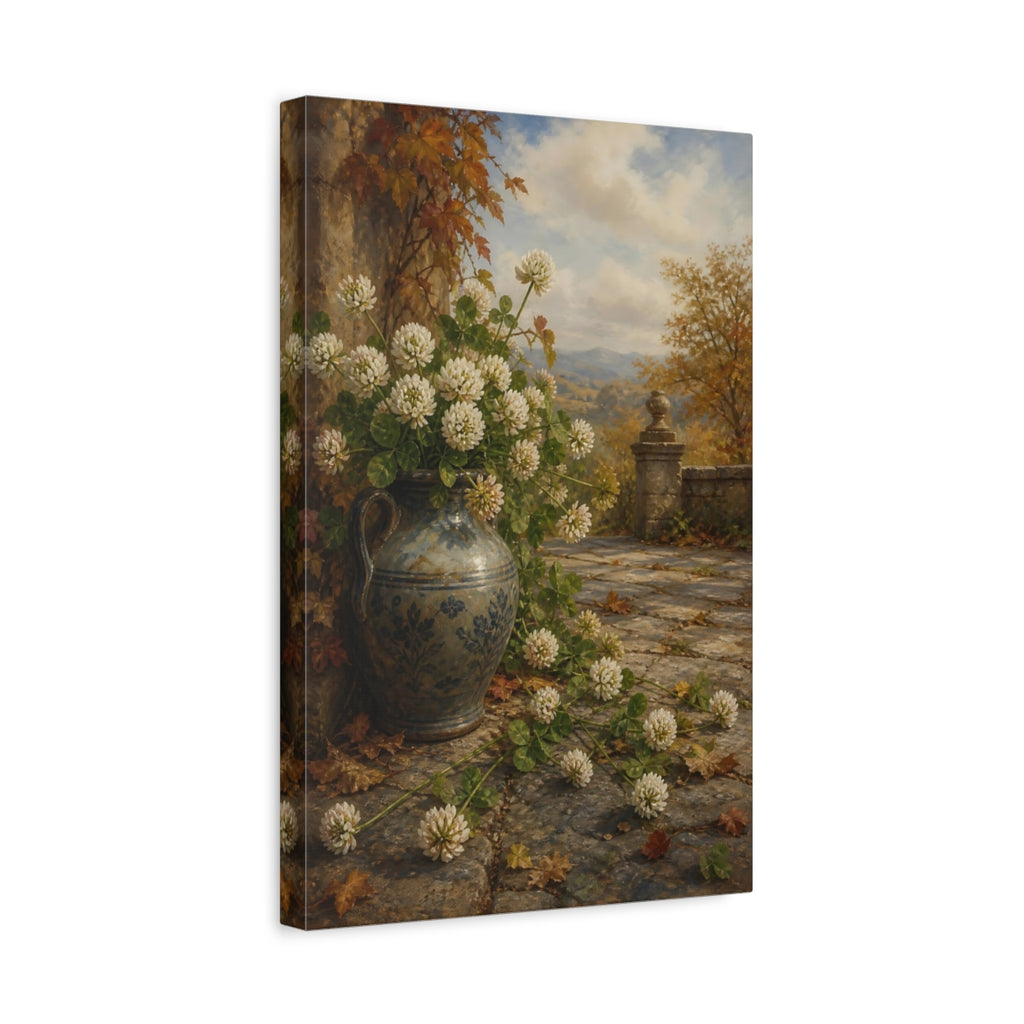 Side Mockup 4. Nature Clover Flowers Autumn Clover Landscape shown as stretched canvas wall art