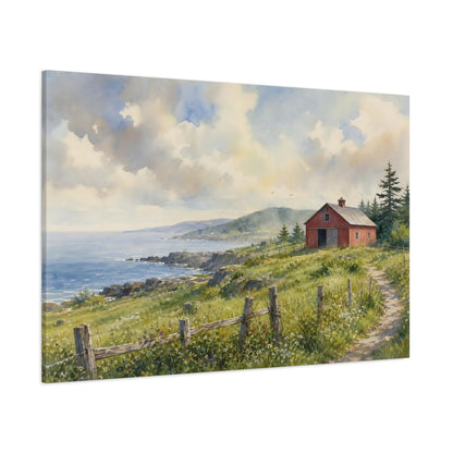 Side Mockup 1. Nature Coastal Barn Coastal Landscape shown as stretched canvas wall art