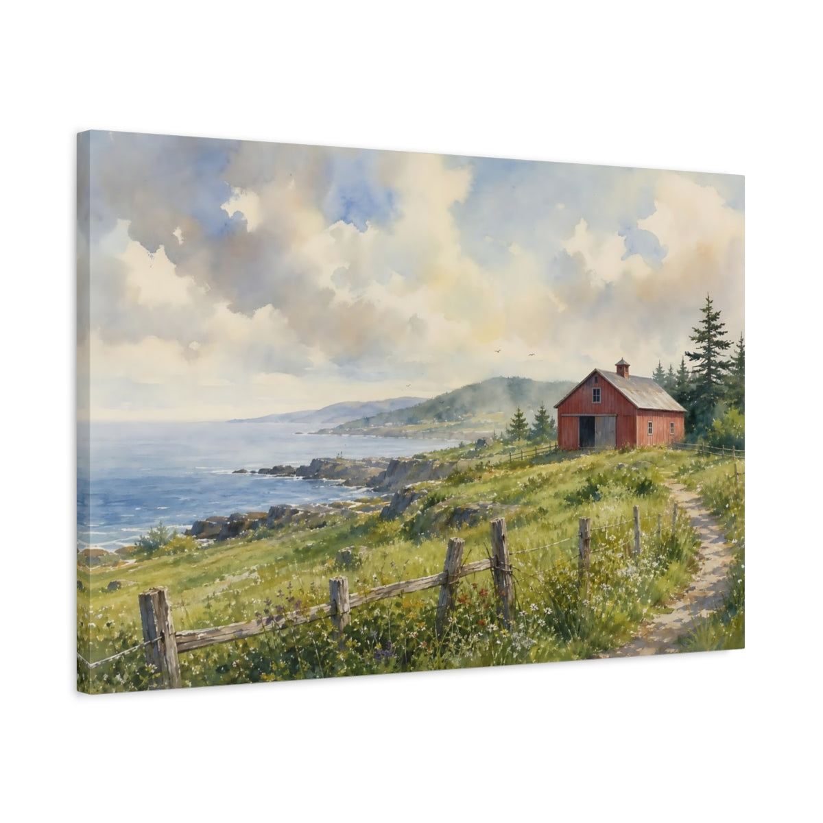 Side Mockup 2. Nature Coastal Barn Coastal Landscape shown as stretched canvas wall art