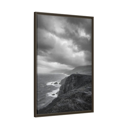 Main Mockup. Nature Coastal Cliff Black And White Coast shown as stretched canvas wall art