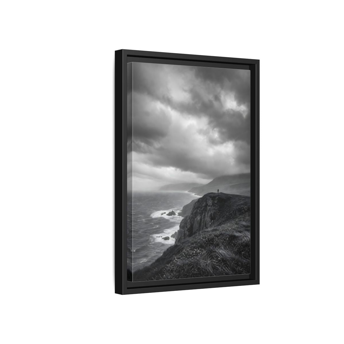 Side Mockup 6. Nature Coastal Cliff Black And White Coast shown as stretched canvas wall art
