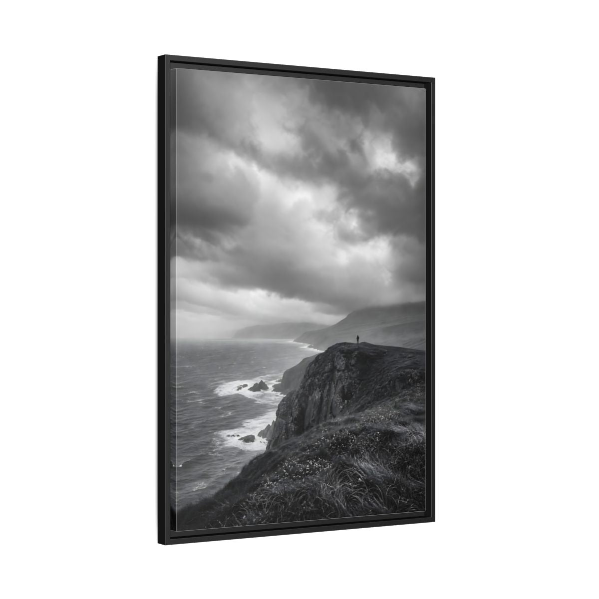 Side Mockup 13. Nature Coastal Cliff Black And White Coast shown as stretched canvas wall art