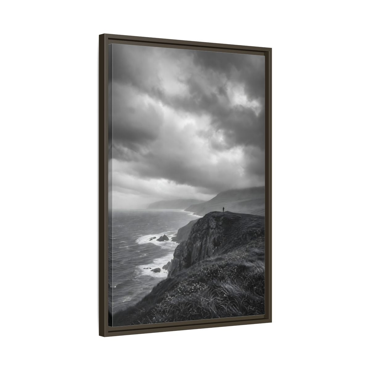 Side Mockup 11. Nature Coastal Cliff Black And White Coast shown as stretched canvas wall art