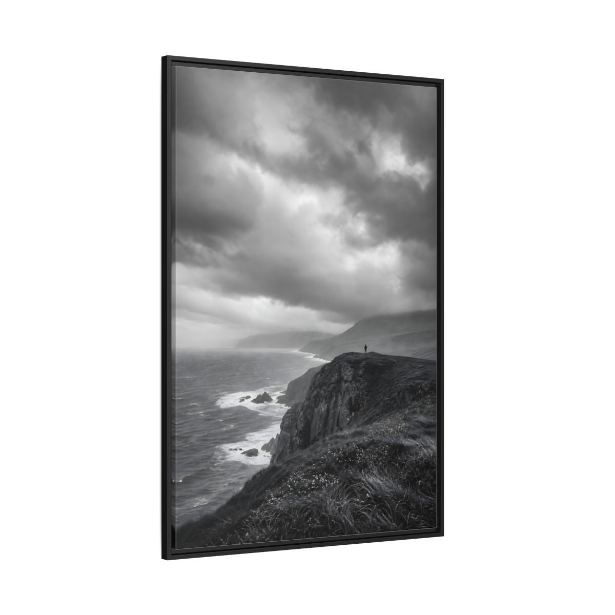 Side Mockup 12. Nature Coastal Cliff Black And White Coast shown as stretched canvas wall art