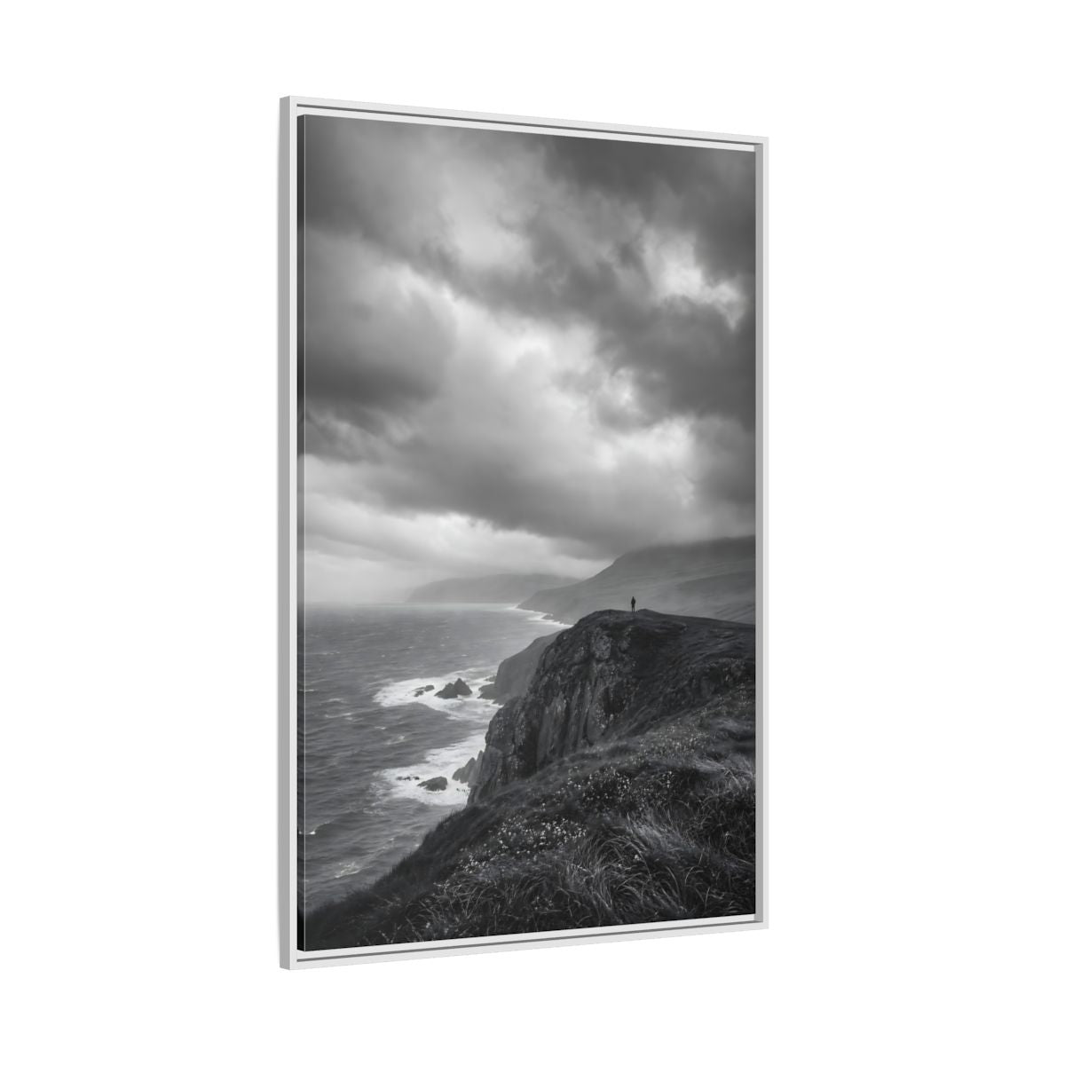 Side Mockup 7. Nature Coastal Cliff Black And White Coast shown as stretched canvas wall art
