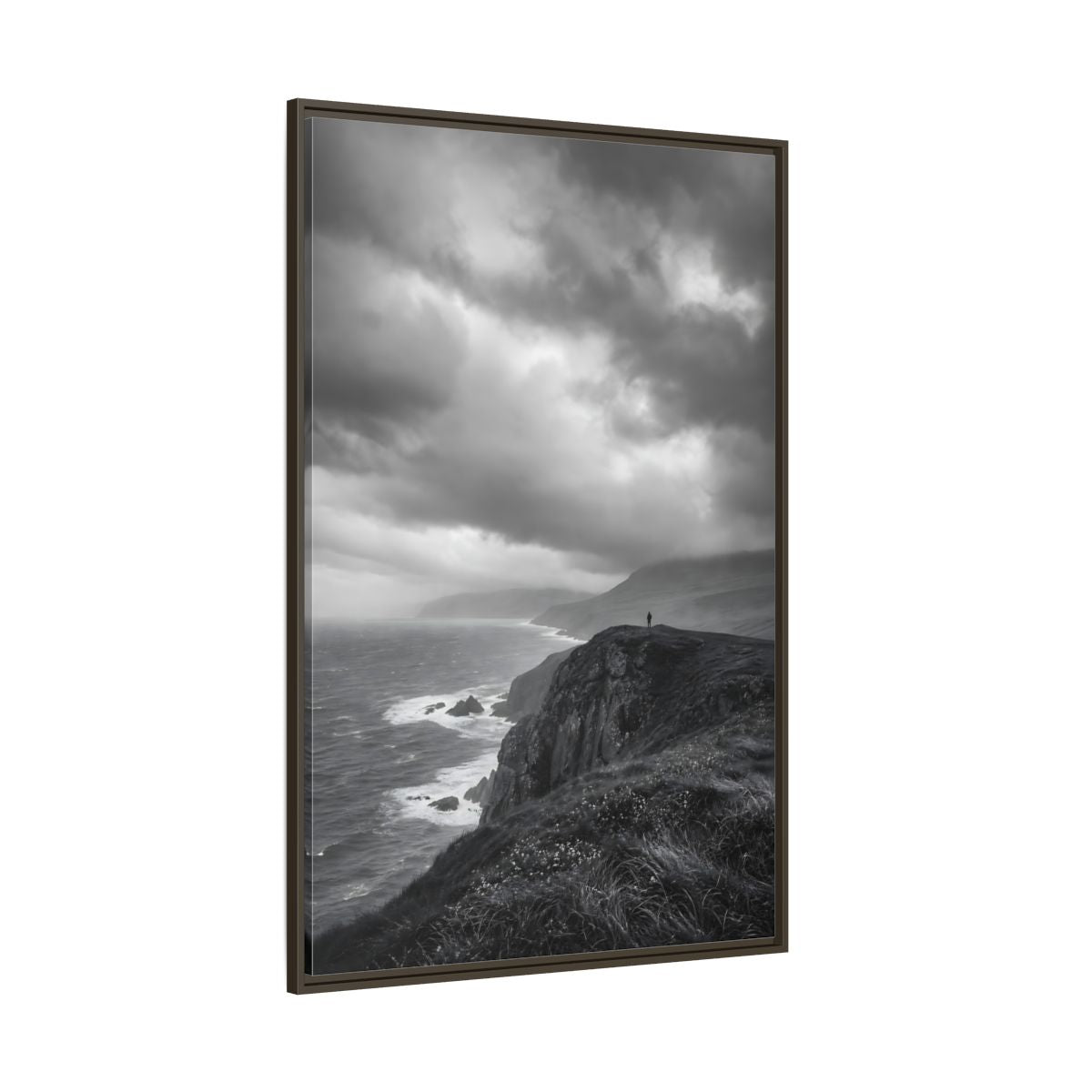 Side Mockup 8. Nature Coastal Cliff Black And White Coast shown as stretched canvas wall art